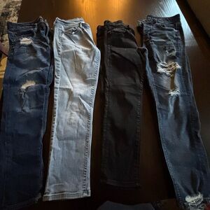 Women's Distressed Skinny Jeans - Blue, Light Blue, and Black